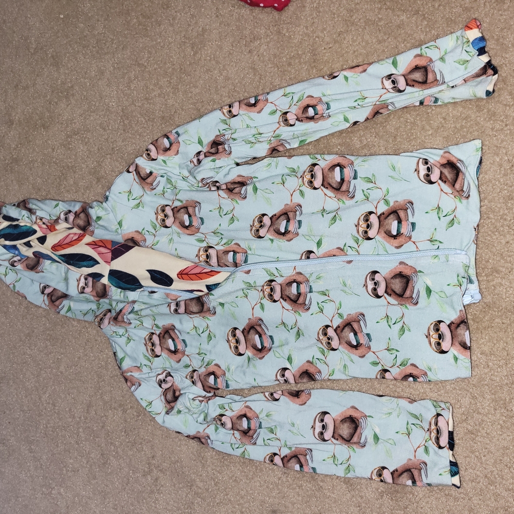 Kids Sloth/ Feather Print Revesable Jacket Green